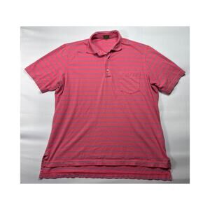 Sid Mashburn Men's Short Sleeve Pink Blue Striped Polo Shirt - Size XL